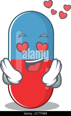 Un concept de mascotte de drogue de pilules passionnées a une chute dans les yeux d'amour Illustration de Vecteur