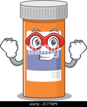 Une mascotte de dessin animé de pilules bouteille de drogue dans un fantastique Super héros caractère Illustration de Vecteur