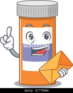 Une image de pilules gaies bouteille de drogue caricature conception concept ayant une enveloppe Illustration de Vecteur