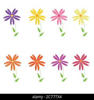 ligne de couleur vectorielle, pâquerettes, fleurs isolées. Modèle. Illustration de Vecteur