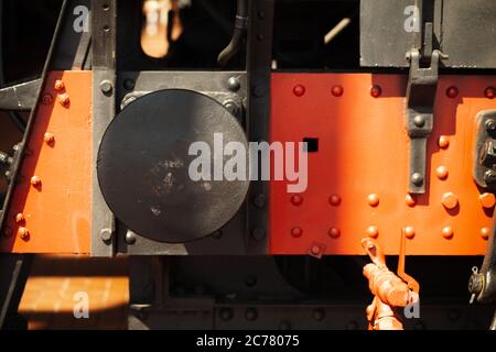 Tampon de wagon de chemin de fer d'époque, détails de locomotive à vapeur Banque D'Images