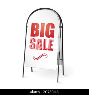 Grande vente. Signalisation. Stand publicitaire extérieur. Illustration 3d vectorielle isolée sur fond blanc. Illustration de Vecteur