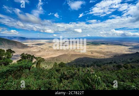 Vue du plateau dans le cratère de Ngorongoro, zone de conservation de Ngorongoro, site classé au patrimoine mondial de l'UNESCO, Tanzanie, Afrique Banque D'Images