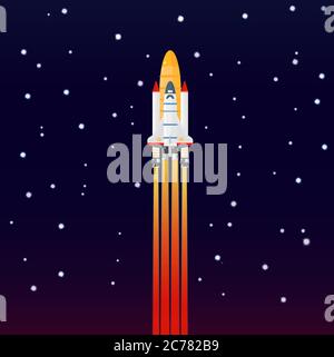 Lancement de la fusée Spaceship dans la galaxie spatiale. Vol d'un vaisseau spatial dans l'espace Illustration de Vecteur