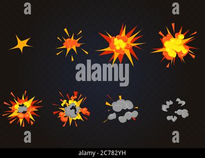 Vue de dessus de l'effet d'explosion Vector, Bomb Boom. Images de jeu d'animation de dessin animé explosion Illustration de Vecteur