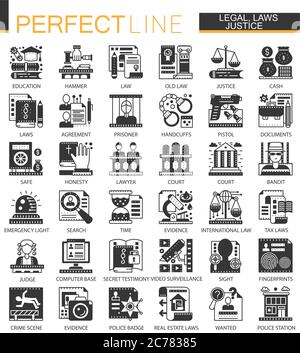 Vector Mini icônes de concept et symboles infographiques noirs de droit, de justice et de droit Illustration de Vecteur