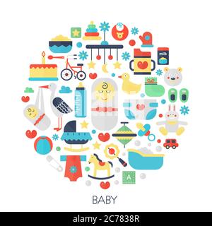 Icônes d'infographies de bébé en cercle - illustration de concept de couleur pour la couverture, l'emblème, le modèle de bébé Illustration de Vecteur