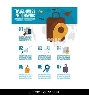 Guides de voyage infographiques avec étapes et modèle de vecteur d'élément d'icône Illustration de Vecteur