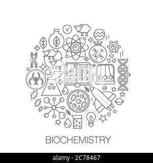 Biochimie génétique en cercle - illustration de la ligne de concept pour la couverture, l'emblème, le badge. Jeu d'icônes de traits fins de la technologie de biologie Illustration de Vecteur