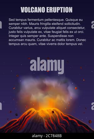 Éruption volcanique avec un concept d'affiche de lave. Illustration vectorielle Illustration de Vecteur