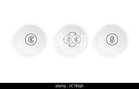 Ensemble d'icônes argent. Bureau de change. Dollar euro. Vecteur sur fond blanc isolé. SPE 10 Illustration de Vecteur