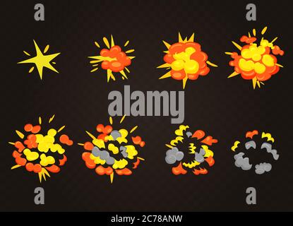 Vue de dessus de l'effet d'explosion Vector, Bomb Boom. Images de jeu d'animation de dessin animé explosion Illustration de Vecteur