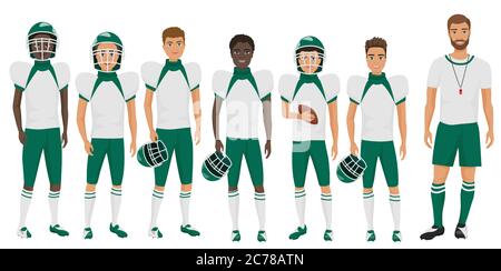 Vector Cartoon équipe de basket-ball de l'école plate les gars debout avec leur entraîneur Illustration de Vecteur