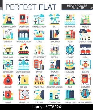 Symboles de concept d'icône plate complexe vecteur industriel vert, à forte puissance pour la conception d'infographie Web Illustration de Vecteur