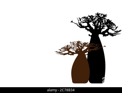 Arrière-plan Boab ou Baobab Tree avec espace de copie pour votre texte, vecteur isolé, icône de silhouette d'arbre Andasonia. Baobabs silhouette concept signe isoler Illustration de Vecteur
