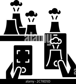 Le tourisme atomique est une icône de glyphe noir. Visite des monuments de l'ère atomique. Le tourisme nucléaire populaire, symbole moderne de silhouette d'activité de vacances sur l'espace blanc. Illustration de Vecteur