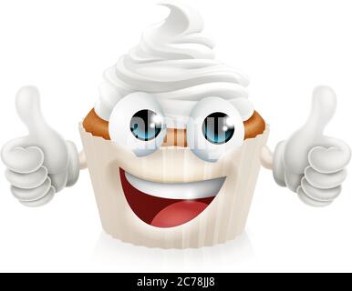 Gâteau au cupcake Happy Cartoon personnage Muffin Mascot Illustration de Vecteur