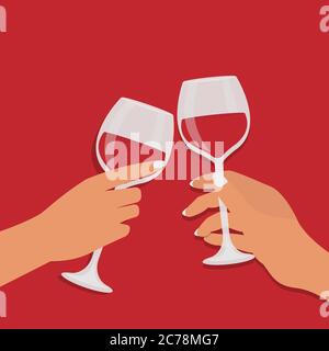 Deux verres à vin à vin à mâcheture fille sur fond rouge, illustration, gros plan Illustration de Vecteur