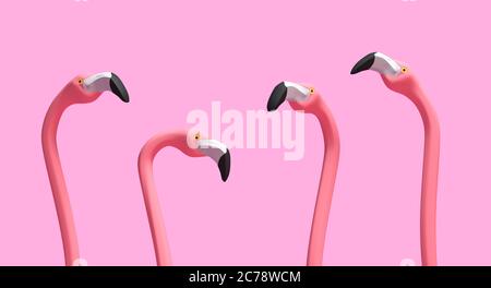 Illustration rose flamants sur fond rose - rendu 3D Banque D'Images