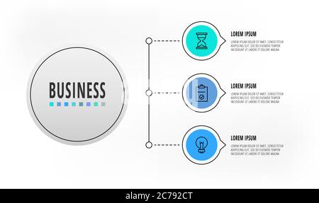 Cercles infographiques avec 3 étapes, icônes. Modèle vectoriel de ligne plate. Peut être utilisé pour trois diagrammes, business, web, bannière, info graphe, timeline Illustration de Vecteur