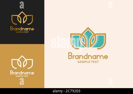 Modèle de concept élégant et luxueux avec logo feuille. Illustration de Vecteur