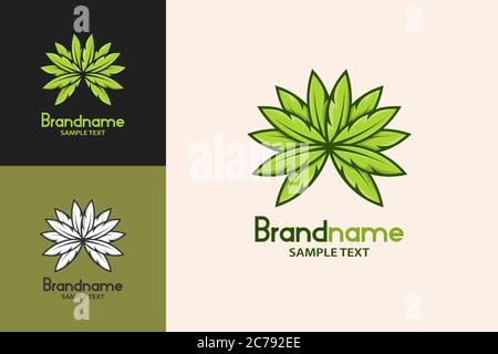 Cannabis marijuana feuille logo et symbole, concept de dessin de style de dessin animé. Illustration de Vecteur