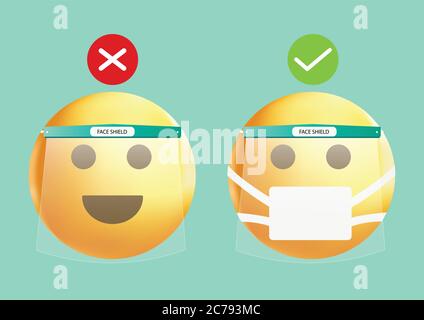 Émoticônes populaires de haute qualité isolées sur fond bleu.face jaune avec masques médicaux.Emoji ensemble avec différentes expressions.vecteur Emoticon.masque. Illustration de Vecteur