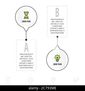 Cercles infographiques avec 2 étapes, étiquettes. Modèle vectoriel à ligne plate. Peut être utilisé pour deux diagrammes, business, web, banner, workflow layout, presentati Illustration de Vecteur