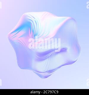 Forme liquide en tissu holographique 3D abstrait et lisse. Balle en tissu avec ondulations et ondulation sur le vent. Rendu 3D. Banque D'Images