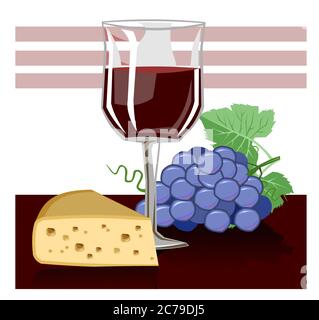 Verre de vin. Vecteur. Vin rouge dans un verre transparent. Objet isolé sur fond blanc. Dessins animés de style plat. Illustration de Vecteur