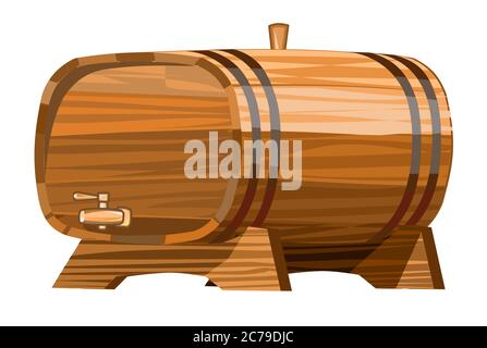 Un baril de vin ou de bière. Vecteur. Baril en bois pour alcool. Objet isolé sur un arrière-plan transparent. Dessins animés de style plat. Illustration de Vecteur