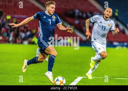 Glasgow, Écosse, Royaume-Uni – 6 septembre 2019. L'équipe nationale de football d'Écosse a attarmé James Forrest lors du match de qualification de l'UEFA Euro 2020 Banque D'Images