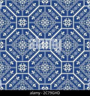 Carreaux de céramique sans couture avec patchwork bleu. Motif multicolore vintage de style turc. Arrière-plan dessiné à la main. Motifs Islam, arabe, Indien, pouf Illustration de Vecteur