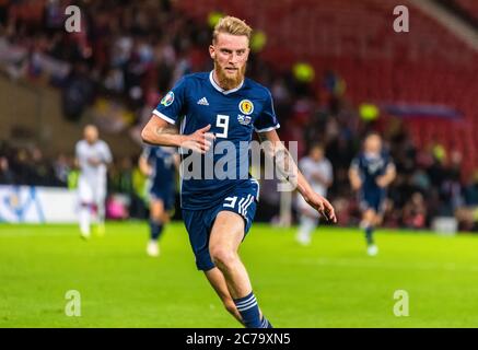 Glasgow, Écosse, Royaume-Uni – 6 septembre 2019. Oliver McBurnie, attaquant de l'équipe nationale de football d'Écosse, lors du tapis de qualification de l'UEFA Euro 2020 Banque D'Images