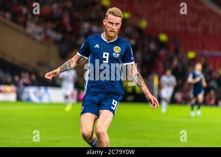 Glasgow, Écosse, Royaume-Uni – 6 septembre 2019. Oliver McBurnie, attaquant de l'équipe nationale de football d'Écosse, lors du tapis de qualification de l'UEFA Euro 2020 Banque D'Images