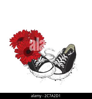 Des baskets magnifiques. Illustration vectorielle pour une image ou une affiche. Chaussures pour jeunes. Sports, course à pied et marche. Illustration de Vecteur