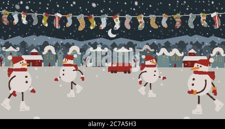 Vector caricature hiver ville de vacances Illustration de Vecteur