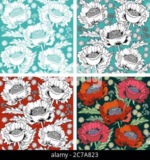 Fonds de fleurs de coquelicots vector dessinés à la main Illustration de Vecteur