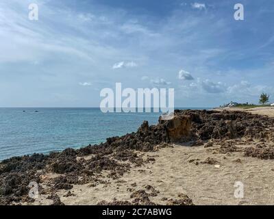 Une plage rocheuse avec de l'eau turquoise claire à Stuart, FL, un jour ensoleillé. Banque D'Images