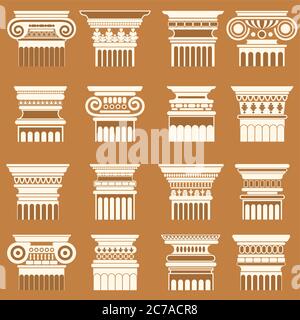 Ensemble de silhouette de la colonne des capitales des Roms grecs anciens Illustration de Vecteur