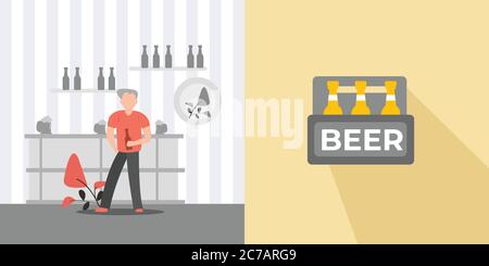 Un client ayant une bouteille de bière autour d'un comptoir de bar Illustration de Vecteur