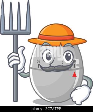 Oeuf cuisine temps mascotte conception travaillant comme un fermier portant un chapeau Illustration de Vecteur