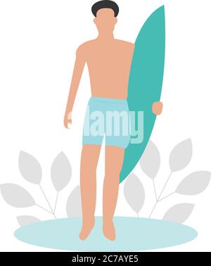 Un homme qui va à la plage avec un surf Illustration de Vecteur