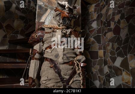 Un stalker cyborg futuriste. Photographie d'art dans le style steampunk. Banque D'Images