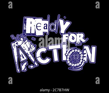 Creative Ready pour les textes d'action isolés sur fond noir. Idéal pour les impressions de t-shirts ou pour tout projet que vous voulez. Banque D'Images