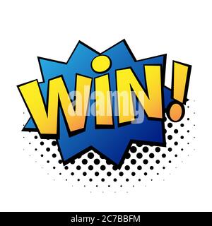 Lettres comiques gagner. Bulle de la bande dessinée avec texte émotionnel Win. Illustration de dessin animé dynamique et lumineuse vectorielle dans un style pop art rétro isolé sur du blanc Illustration de Vecteur