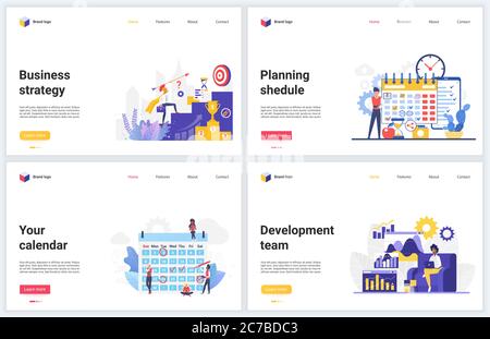 Stratégies commerciales, illustrations vectorielles du plan de réussite. Création concept bannière ensemble, interface de conception de site Web sur la réalisation de buts succès des résultats d'affaires par la planification, réalisation de travail d'équipe Illustration de Vecteur