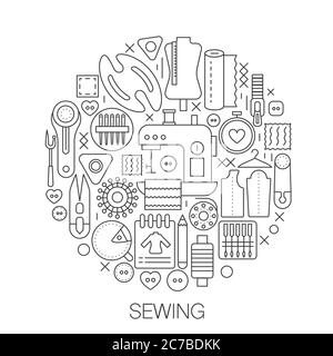 Couture en cercle - illustration de la ligne concept pour la couverture, l'emblème, le badge. Couture d'icônes de traits fins. Illustration de Vecteur