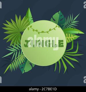 Bannière tropicale avec feuilles de palmier vertes. Modèle d'affiche de saison de la jungle verte pour impression ou Web. Illustration vectorielle design moderne Illustration de Vecteur