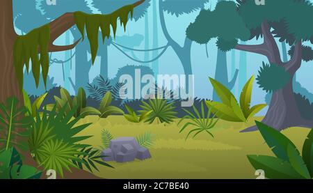 Vector caricature vide forêt tropicale fond de jungle Illustration de Vecteur